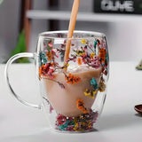 Korvain | Decorative Glass Mug with Floral Design and Heat Insulation