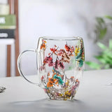 Korvain | Decorative Glass Mug with Floral Design and Heat Insulation