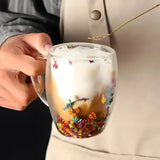 Korvain | Decorative Glass Mug with Floral Design and Heat Insulation