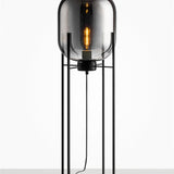 Valora | Iron and Glass Floor Light with Amber or Smoke Shade for Living Room Lighting