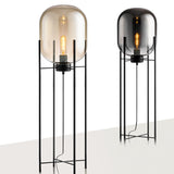 Valora | Iron and Glass Floor Light with Amber or Smoke Shade for Living Room Lighting