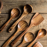 Bryneon | Premium Wooden Cooking Utensils Set 5 Piece for Non-Sticking Cooking