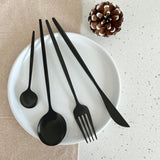 Rivena | Luxury Matte Black Cutlery Set 24 Pieces Stainless Steel