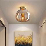 Noraya | Modern Copper Glass Ceiling Light with E27 Fitting for Hallway and Bedroom Lighting