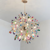 Norivana | Natural Agate Chandelier with Gold Frame for Elegant Living Spaces
