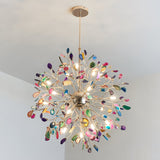 Norivana | Natural Agate Chandelier with Gold Frame for Elegant Living Spaces