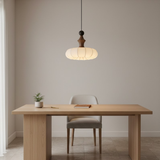 Norisse | Luxury Silk Pendant Light with Wooden Detail and Soft Ambient Lighting for Dining and Living Spaces