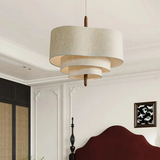 Neraya | Japandi Fabric Pendant Light with Wooden Detail for Soft Ambient Lighting