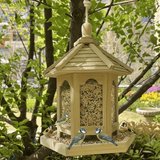 Loraine | Decorative Wooden Bird Seed Feeder with Built-In Hook for Garden, Patio and Yard Use