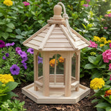 Loraine | Decorative Wooden Bird Seed Feeder with Built-In Hook for Garden, Patio and Yard Use