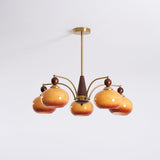 Elanorae | Timeless Wooden & Brass Chandelier with Warm Glass Shades