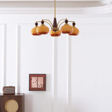 Elanorae | Timeless Wooden & Brass Chandelier with Warm Glass Shades