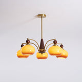 Elanorae | Timeless Wooden & Brass Chandelier with Warm Glass Shades