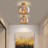 Noraya | Modern Copper Glass Ceiling Light with E27 Fitting for Hallway and Bedroom Lighting
