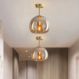 Noraya | Modern Copper Glass Ceiling Light with E27 Fitting for Hallway and Bedroom Lighting