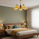 Elanorae | Timeless Wooden & Brass Chandelier with Warm Glass Shades