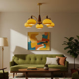 Elanorae | Timeless Wooden & Brass Chandelier with Warm Glass Shades