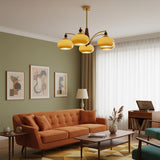 Elanorae | Timeless Wooden & Brass Chandelier with Warm Glass Shades