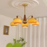 Elanorae | Timeless Wooden & Brass Chandelier with Warm Glass Shades