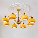 Elanorae | Timeless Wooden & Brass Chandelier with Warm Glass Shades
