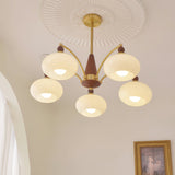 Elanorae | Timeless Wooden & Brass Chandelier with Warm Glass Shades