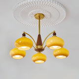 Elanorae | Timeless Wooden & Brass Chandelier with Warm Glass Shades