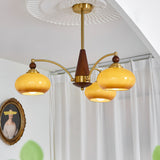 Elanorae | Timeless Wooden & Brass Chandelier with Warm Glass Shades