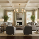Nuvira | Mid-Century Brass Chandelier with Sculpted Linen Shades