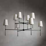 Nuvira | Mid-Century Brass Chandelier with Sculpted Linen Shades