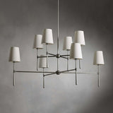 Nuvira | Mid-Century Brass Chandelier with Sculpted Linen Shades