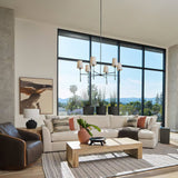 Nuvira | Mid-Century Brass Chandelier with Sculpted Linen Shades