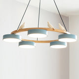 Zerani | Bird Design Round Chandelier with Wooden Frame and Integrated LED Lighting