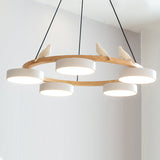 Zerani | Bird Design Round Chandelier with Wooden Frame and Integrated LED Lighting