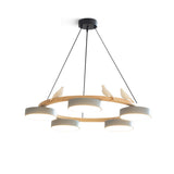 Zerani | Bird Design Round Chandelier with Wooden Frame and Integrated LED Lighting