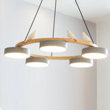 Zerani | Bird Design Round Chandelier with Wooden Frame and Integrated LED Lighting