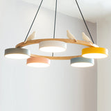 Zerani | Bird Design Round Chandelier with Wooden Frame and Integrated LED Lighting