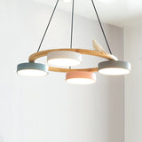 Zerani | Bird Design Round Chandelier with Wooden Frame and Integrated LED Lighting