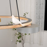 Zerani | Bird Design Round Chandelier with Wooden Frame and Integrated LED Lighting