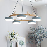 Zerani | Bird Design Round Chandelier with Wooden Frame and Integrated LED Lighting