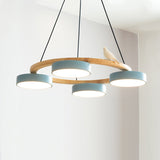 Zerani | Bird Design Round Chandelier with Wooden Frame and Integrated LED Lighting