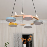 Zerani | Bird Design Round Chandelier with Wooden Frame and Integrated LED Lighting
