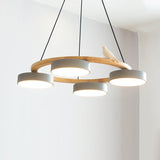 Zerani | Bird Design Round Chandelier with Wooden Frame and Integrated LED Lighting