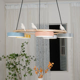 Zerani | Bird Design Round Chandelier with Wooden Frame and Integrated LED Lighting