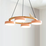 Zerani | Bird Design Round Chandelier with Wooden Frame and Integrated LED Lighting