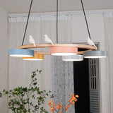 Zerani | Bird Design Round Chandelier with Wooden Frame and Integrated LED Lighting