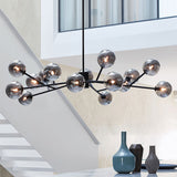 Lumorae | 15 Light Linear Sputnik Chandelier in Black & Brass with Glass Globes