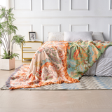 Talira | Boho Cotton Throw Blanket with Floral Pattern and Decorative Fringe Design