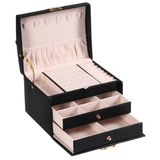 Sirae | Three-Drawer Faux Leather Jewellery Box in Green, Black, Pink and White for Dressing Table