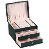 Sirae | Three-Drawer Faux Leather Jewellery Box in Green, Black, Pink and White for Dressing Table