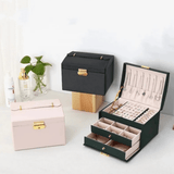 Sirae | Three-Drawer Faux Leather Jewellery Box in Green, Black, Pink and White for Dressing Table
